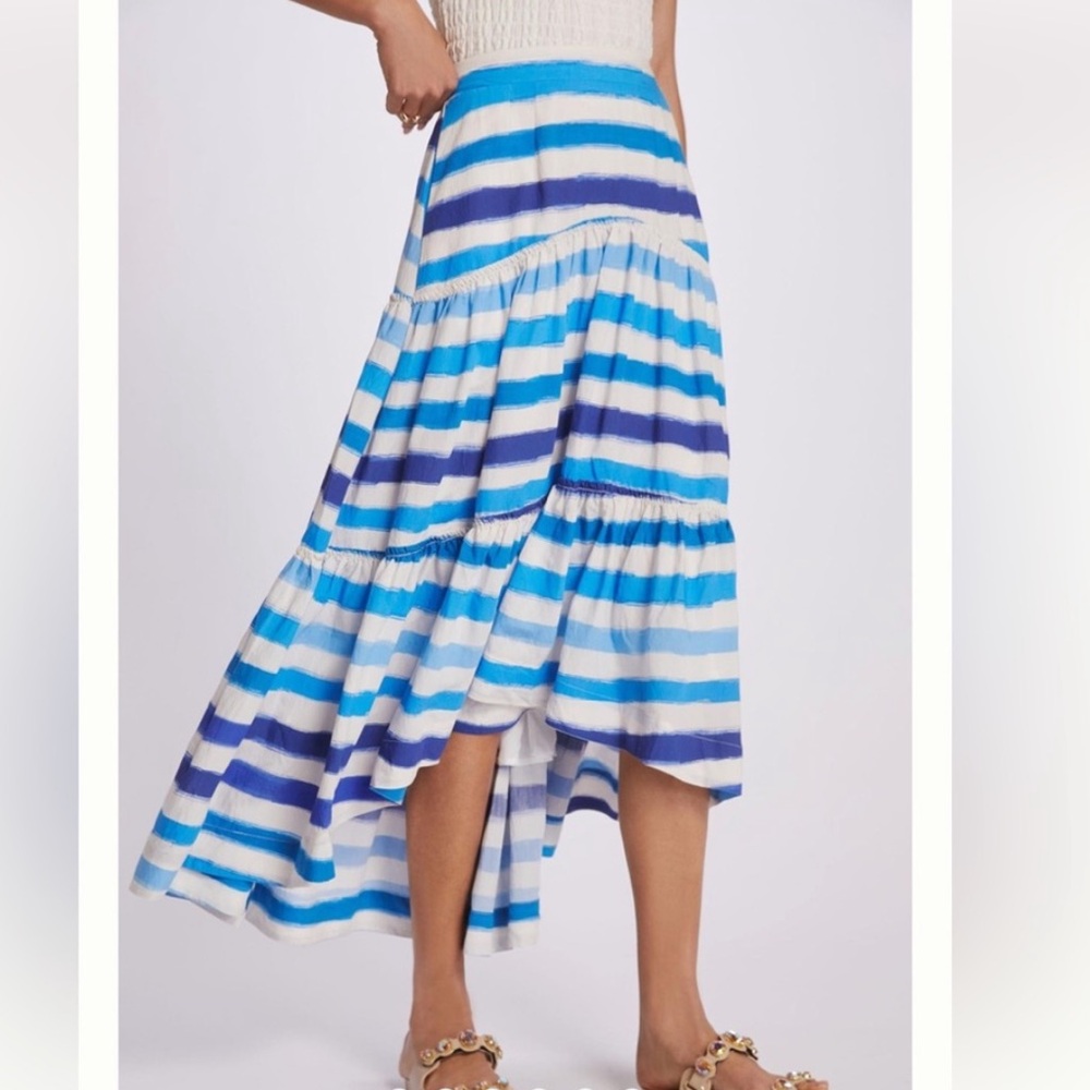 Anthropologie Maeve Striped A-Line Skirt in Blue and White